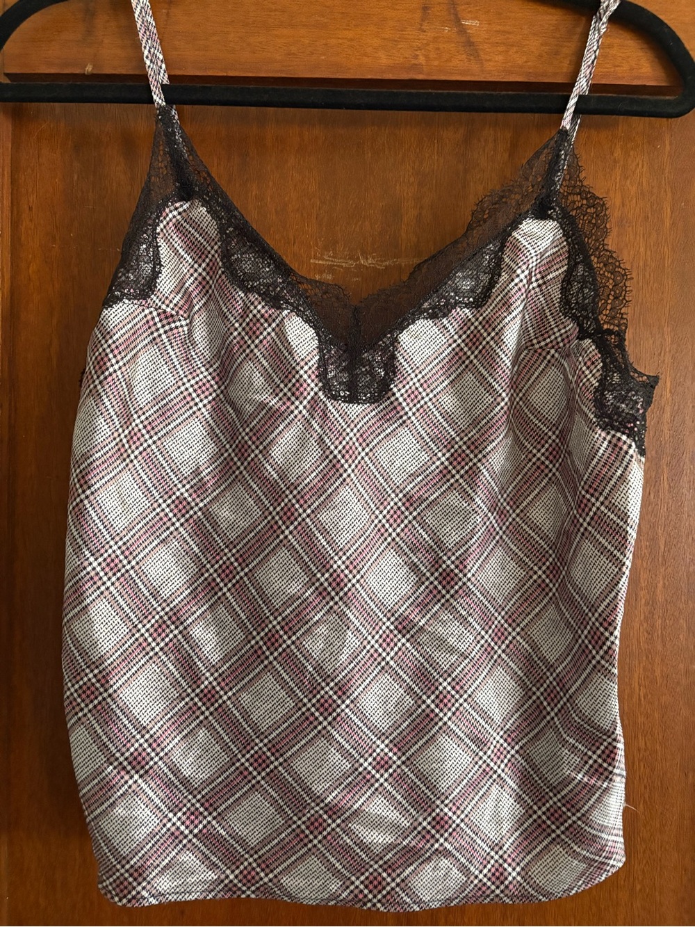 Victoria's Secret Plaid Lace-Trim Cami in Burgundy and Black
